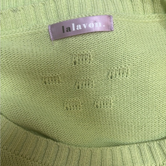 LALAVON CREW NECK TEXTURED MINT GREEN LOOSE FITTING BALLON SLEEVE SWEATER SZ L - Picture 7 of 10